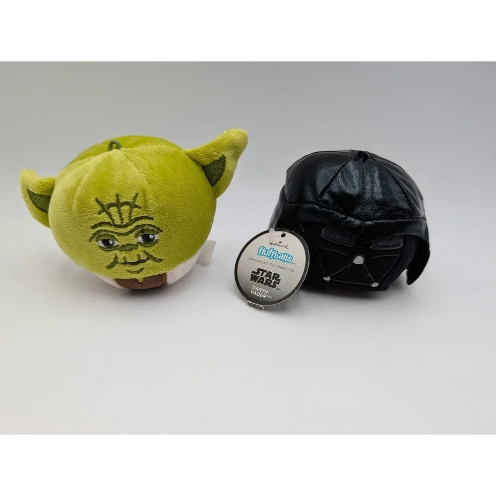 Hallmark Star Wars Yoda Darth Vader Fluffballs Round Plush Ball Ornament 3 Inch